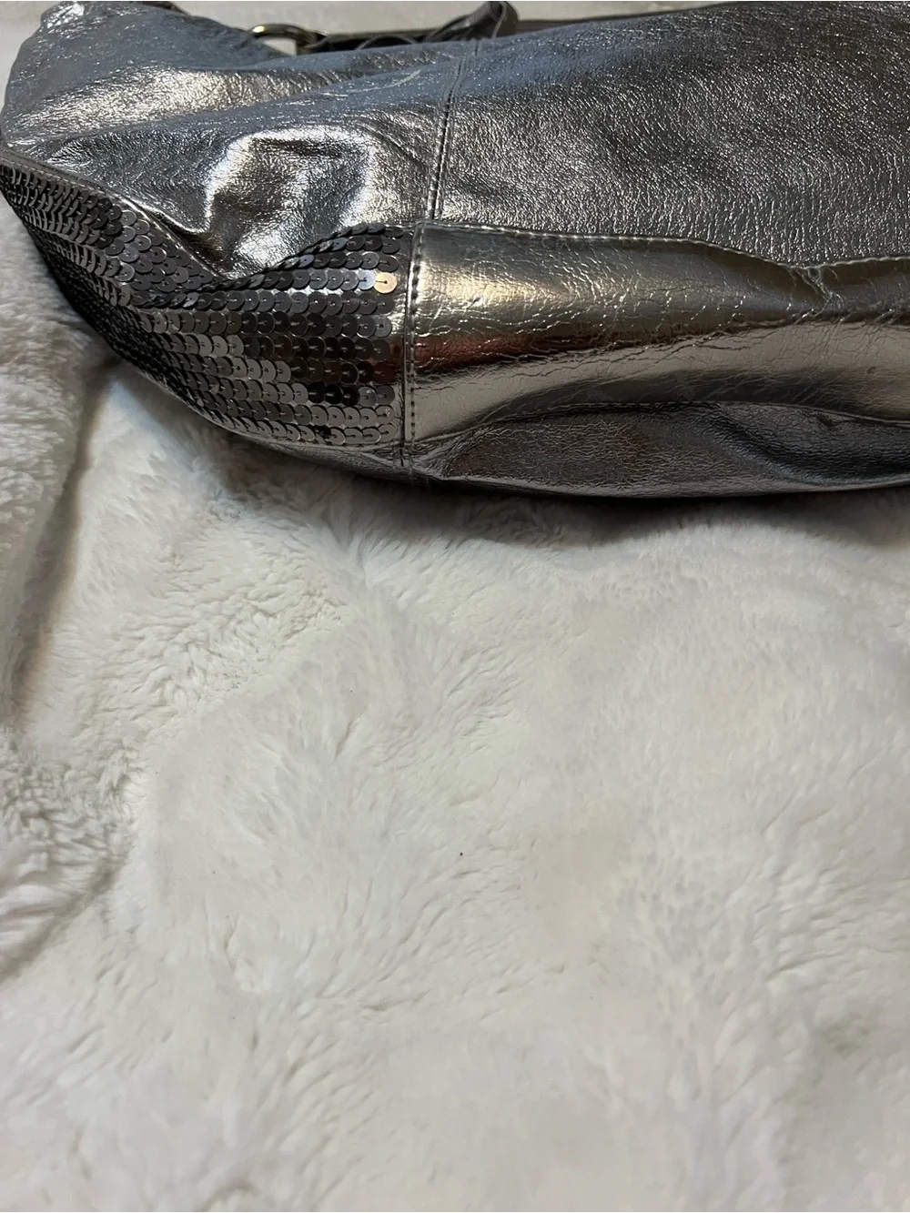 bebe Metallic Silver/pewter Fringe Hobo Shoulder Bag